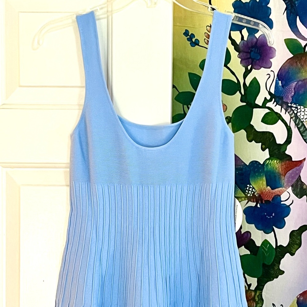 🌺🎉HP🎉🌺 NWT Staud Ellison Pleated Midi Dress Blue White 🌟Rare🌟 - Picture 14 of 15